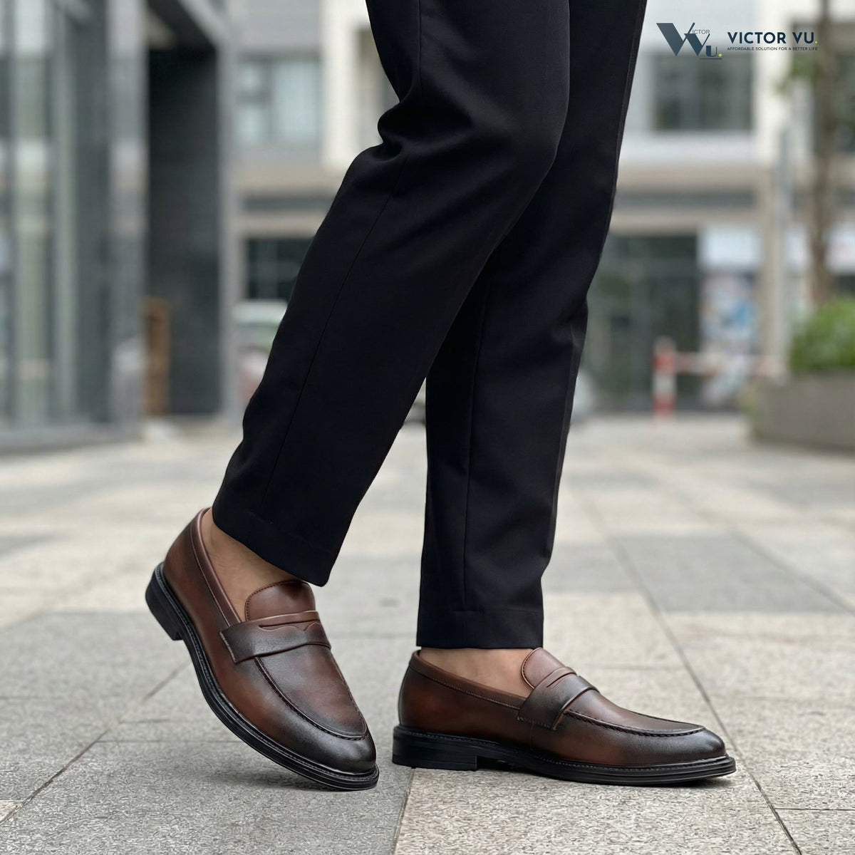 Giày Loafer Nam Lạc Nam Classic Da Bê Lì Tăng Chiều Cao 4,5cm