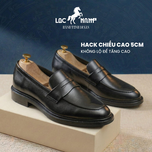 Giày Loafer Nam Lạc Nam Classic Da Bê Lì Tăng Chiều Cao 4,5cm