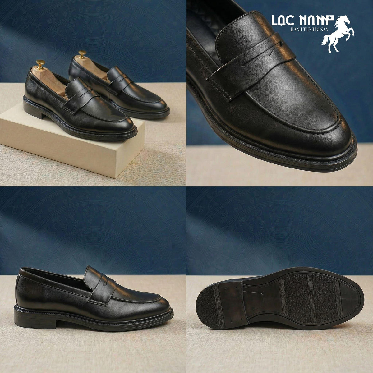Giày Loafer Nam Lạc Nam Classic Da Bê Lì Tăng Chiều Cao 4,5cm
