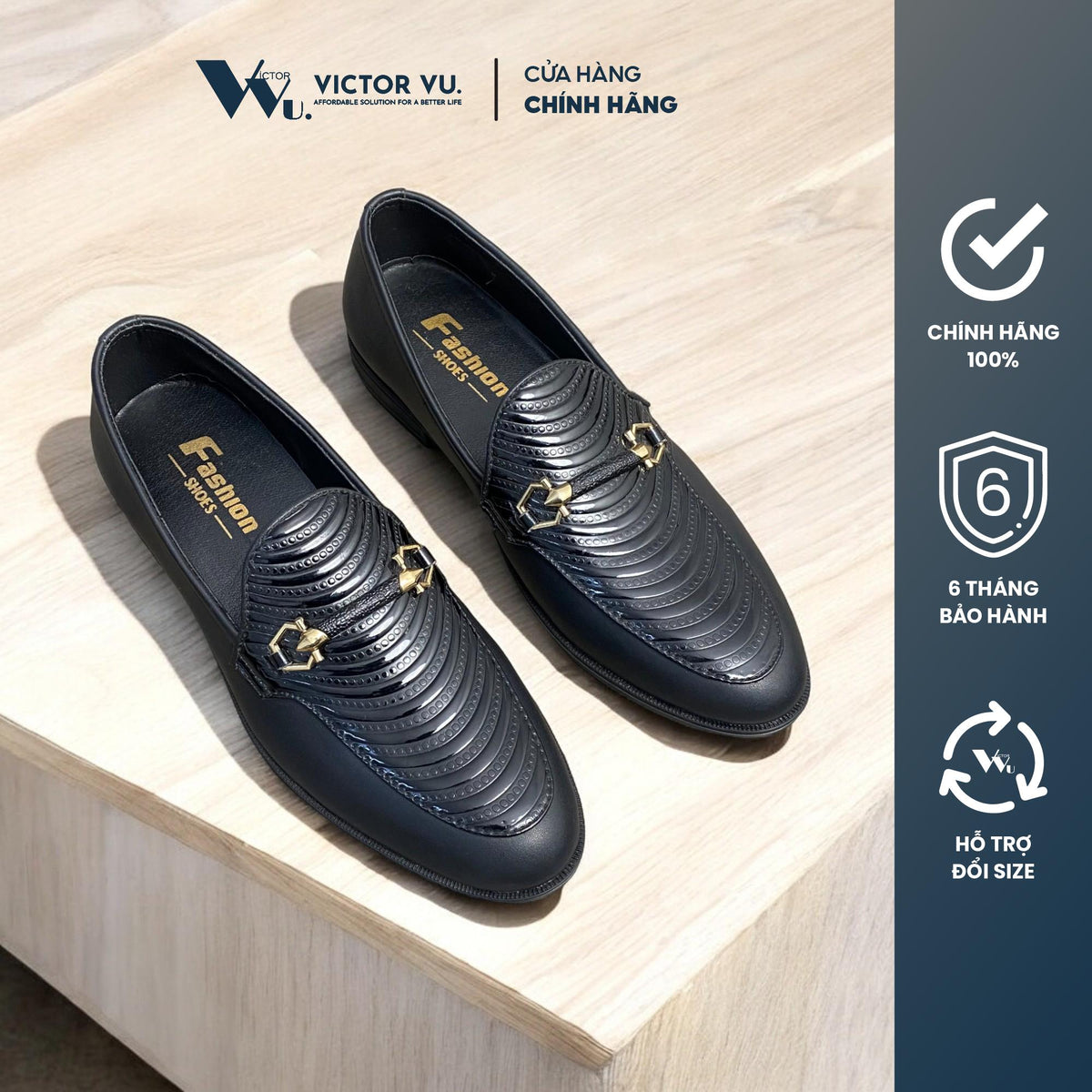 Giày Công Sở Nam Lạc Nam Họa Tiết Vân Sóng Màu Đen