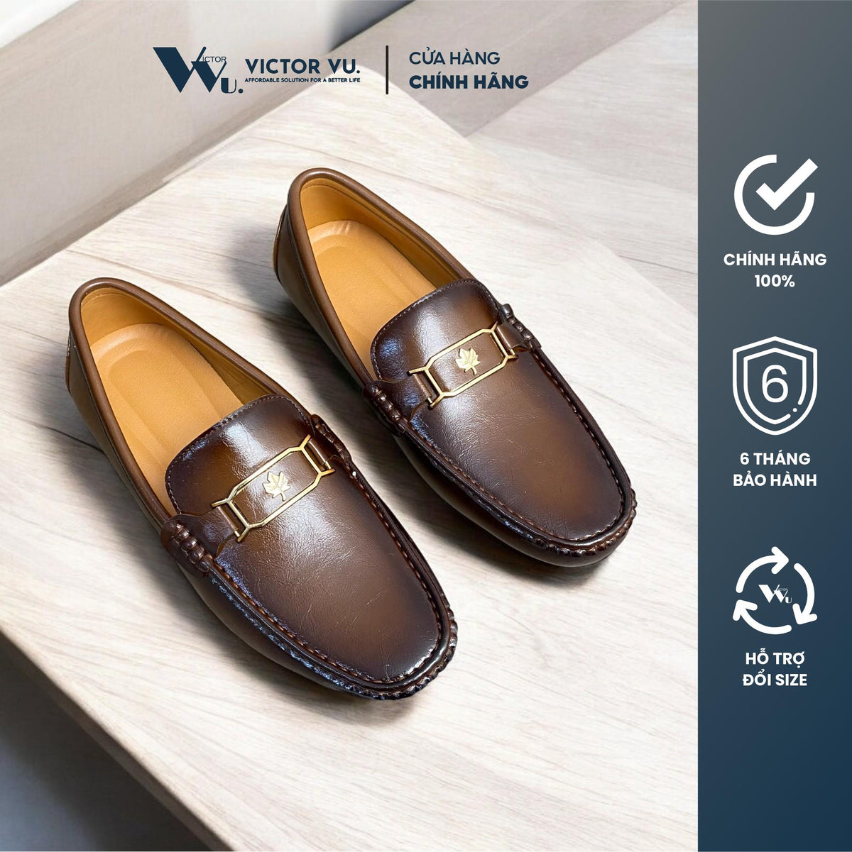 Giày Lười Nam Lạc Nam Lá Phong Đế Bệt
